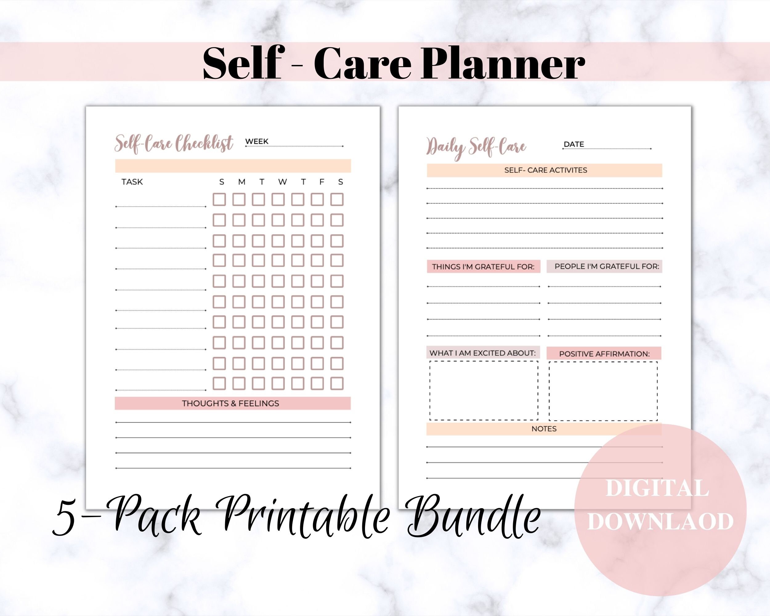 Self-care Planner Printable, Self-love Activities Tracker (digital ...