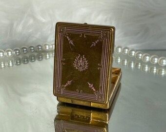 Antique 1920s Gold Pink Melba Gold Mini Compact - Face Powder Makeup Mirror // Art Deco Dancer Flapper