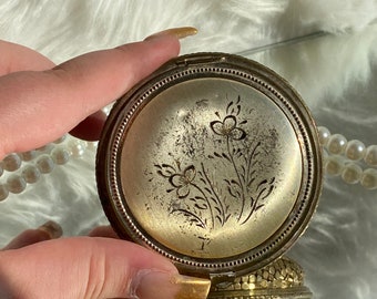 Vintage 1940s Powder Compact w Mesh Bottom Makeup Mirror