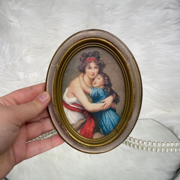 Vintage Oval Italian Renaissance Gold Framed Print of Mother and Child /// Antique Gallery Wall