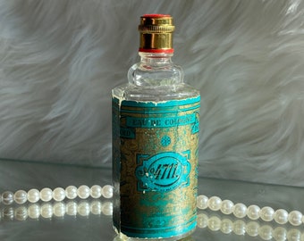Vintage 4711 Glass Cologne Bottle, Blue & Gold Echt Kolnisch Wasser Art Deco