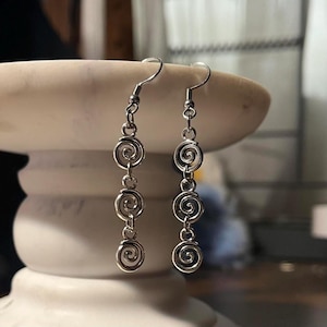 Handmade Y2K Triple Spiral Swirl Charms: Fish Hook Silver Earrings