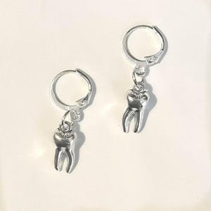 handmade whimsigoth indie mini tooth/teeth huggie hoops lever back earrings