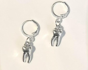 handmade whimsigoth indie mini tooth/teeth huggie hoops lever back earrings