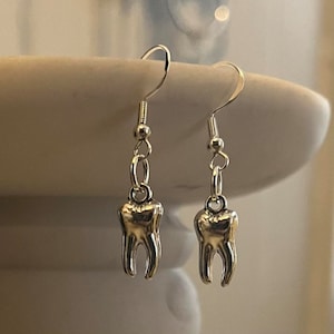 handmade punk indie mini silver teeth fishhook dangle earrings