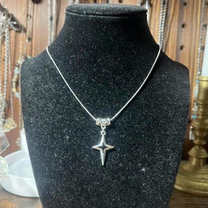 Handmade Y2K Whimsigoth Sparkly Star Pendant Necklace: Stainless Steel Snake Cord