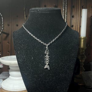 Handmade Y2K Punk Fish Skeleton: Pendant Necklace