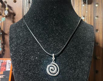 handmade whimsigoth y2k punk spiral swirl maze pattern silver pendant connector necklace