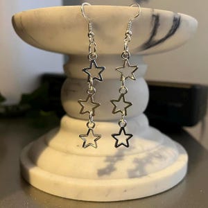 handmade y2k silver chain triple star fish hook plated dangle earrings