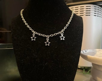 handgemachte y2k indie silber kette dreifach stern anhänger choker halskette