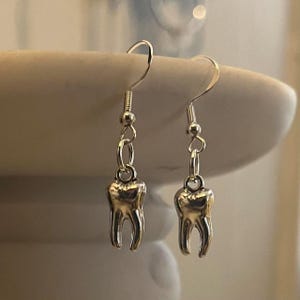 handmade punk indie mini SILVER teeth fishhook dangle earrings