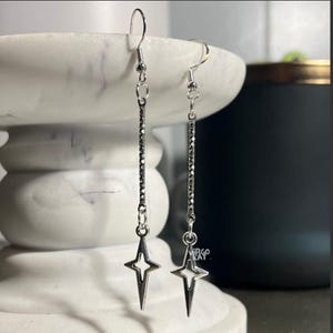 Handmade Y2K Silver Bar Chain Sparkling Star fish hook plated dangle earrings