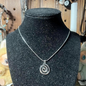 handmade y2k whimsigoth spiral swirl pendant silver stainless steel snake cord necklace