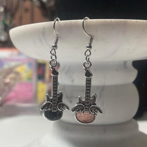 Handmade Y2K Guitar Dangle Earrings: Angel Wing Charm