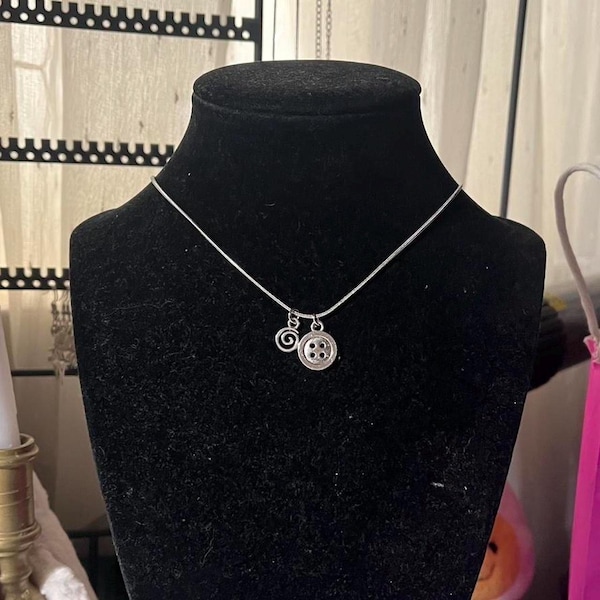Handmade Whimsy Coraline Button Swirl Pendant: Stainless Steel Chain Necklace