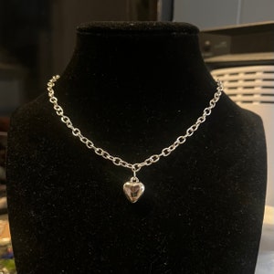 handmade indie coquette silver chain heart pendant choker necklace