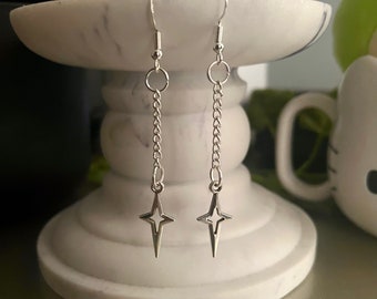 Handmade Hypoallergenic y2k Sparking Star Silver Chain Dangly Earrings