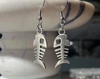 Long Punk Fishbone Dangle Earrings For Women & Men - CZ Diamond Skeleton Chain Earrings, Gothic Statement Jewelry Gift - View #9