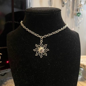 handmade whimsigoth indie silver chain sun pendant choker necklace