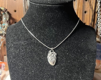 Handmade Gothic Silver Anatomical Heart Pendant: Stainless Steel Chain Necklace