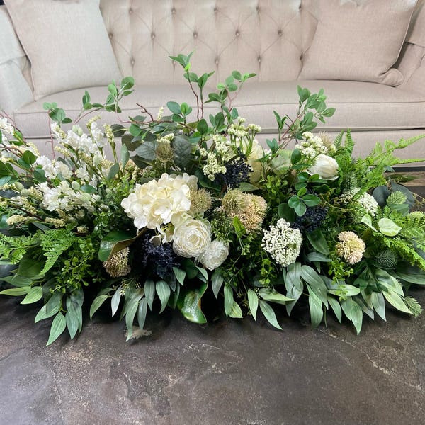 Cream Hydrangea Greenery Centerpiece: Natural Twig Branch Arrangement