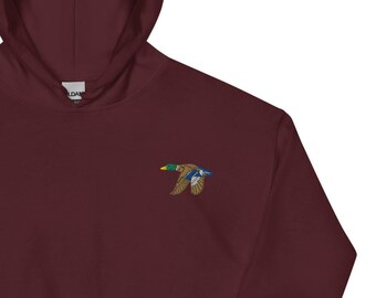 Fliegende Stockenten-Ente bestickter Hoodie | Gemütliches Unisex Geschenk für Naturliebhaber | Stylische Cottagecore Bekleidung für Outdoor & Casual Wear