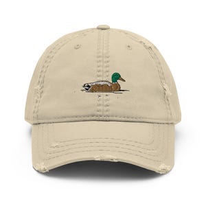 Dad Hat | Mallard Duck Embroidered Distressed Cap | Vintage Style Adjustable Hat for Outdoor Lovers & Nature Enthusiasts