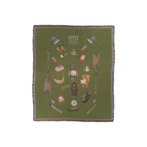 Whimsical Cabincore Woven Blanket | Cute Cozy Cabin Throw | Playful Rustic Cabin Decor