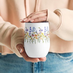 Watercolor Wildflowers | Botanical Floral Wine Tumbler | Gift for Gardeners and Nature Lovers | Cottagecore Aesthetic