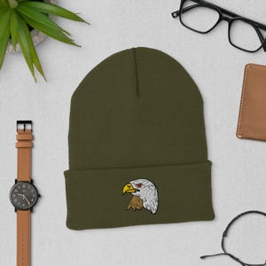 Bald Eagle Cuffed Embroidered Beanie | Cozy Winter Hat | USA Wildlife Apparel | Perfect Gift for Nature Lovers & Outdoor Enthusiasts