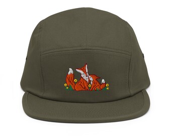 Embroidered Fox & Kit Five Panel Hat | Nature-Inspired Outdoor Cap for Nature Lovers | Camp Hat Gift