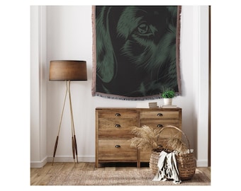 Jeté tissé en laboratoire noir | Design de laboratoire et de canard | Couverture confortable Cottagecore pour chien | Cadeau pour les amoureux du labrador