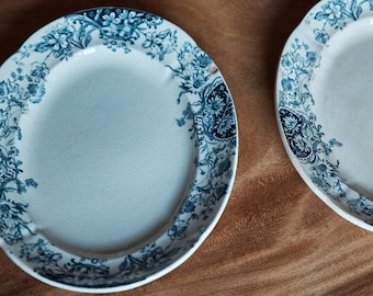 Antyczne talerze Stoke Pottery: Nevis Blue Floral Dishes, zestaw 2 szt.