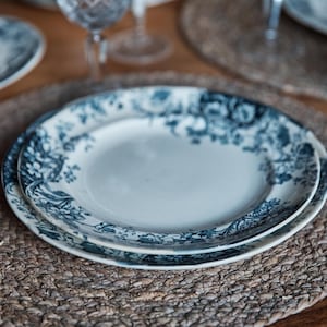 6 Antique luncheon, salad, plates from Stoke pottery, Nevis pattern, blue and white, gorgeous plates, made in England, set of 6