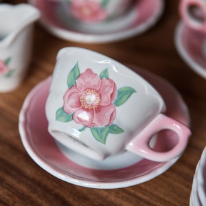 Set of 8 saucers, 9 cups, 2 creamers, Vintage Cup, Saucer, creamer, Shenango China Restaurant Ware, ceramic made in USA, pink.