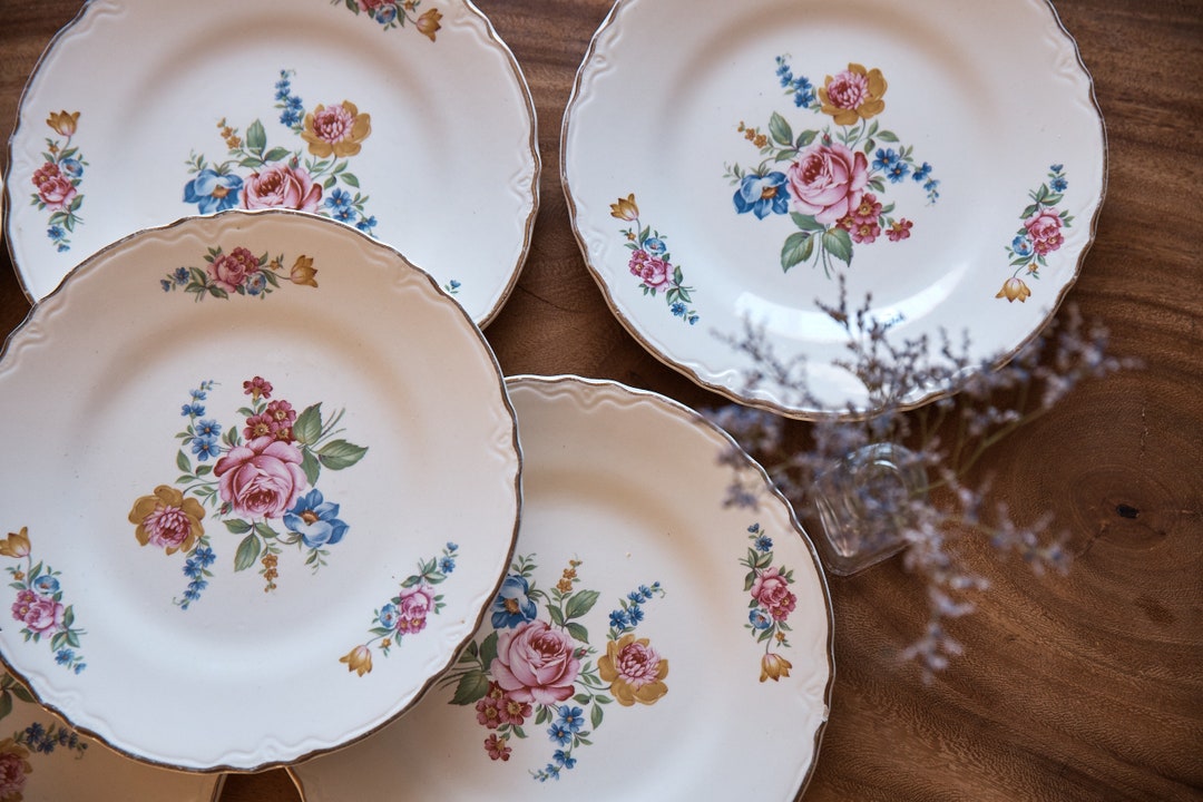 7 Plates, Vintage Scio Ohio Pottery Co. Hazel Dinner Plates, Farmhouse