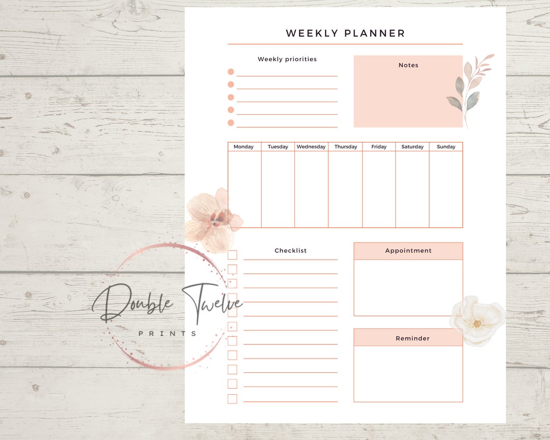 Printable Weekly Planner Journal Page Floral Planner Organizer - Etsy