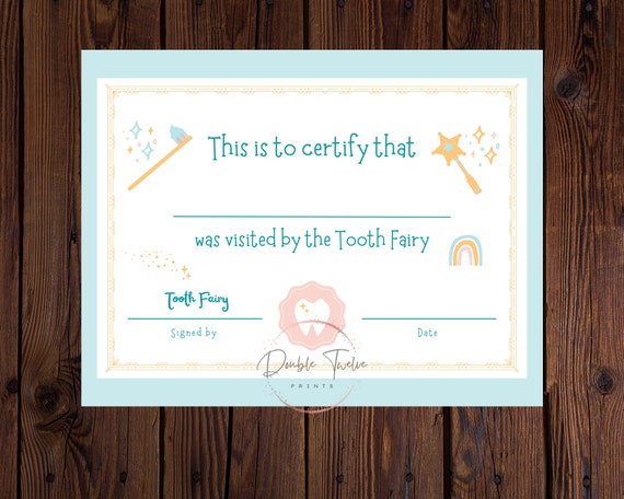 Tooth Fairy Certificate for Kids Printable First Tooth - Etsy