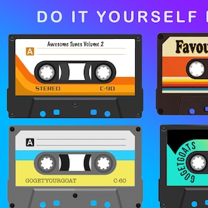 Printable Cassette Labels with J Cards | 4 Types | DIY Mixtape, Digital Download