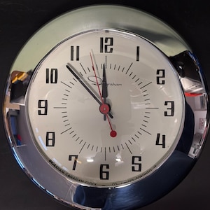 Retro Wall Clock, Metal Ingraham in Polished Chrome from 1950's USA