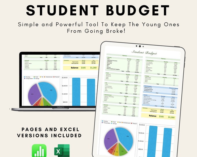 Student Budget Planner - Digital Download - Excel