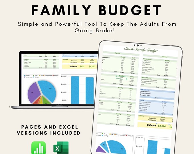 Family Budget Planner - Digital Download - Excel