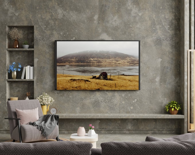 4K+8K Frame TV Art  | "Iceland Field Shed" | Landscape | Foggy | Shed | Iceland