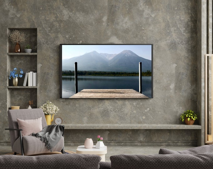 4K+8K Frame TV Art  | "Mountain Dock" Canmore | Landscape | Mountains | Lake | Alberta