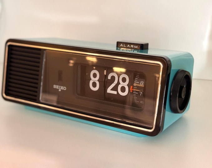 Featured listing image: New Old Stock Seiko DP686L Flip Clock | Bell Alarm | Aqua Blue, 70's Japan