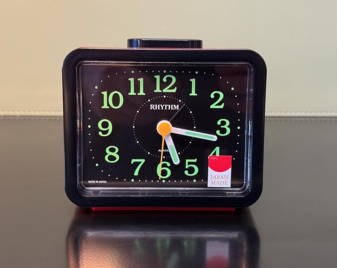 Retro Alarm Clock | Seiko Rhythm | Glowing Hands | Rooster Red | 90's