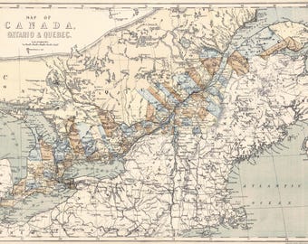 Ontario and Quebec in 1872 | High Resolution Map | 88 Megapixel