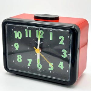Vintage Casio Alarm Clock | Red & Black | Glowing Hands, 80s Japan