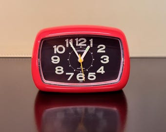 Retro Alarm Clock | Citizen | Glowing Hands | Rooster Red | 80's