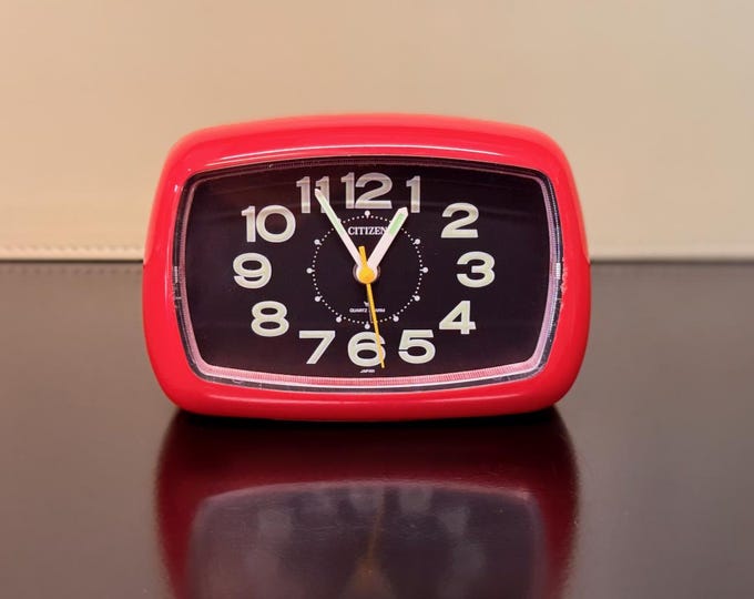 Retro Alarm Clock | Citizen | Glowing Hands | Rooster Red | 80's